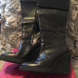 Franco Sarto Black Leather Wedge Boots Size 7